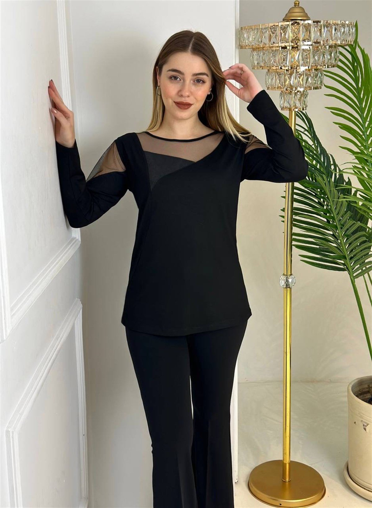 3962 Derili transparan siyah bluzssdfgv