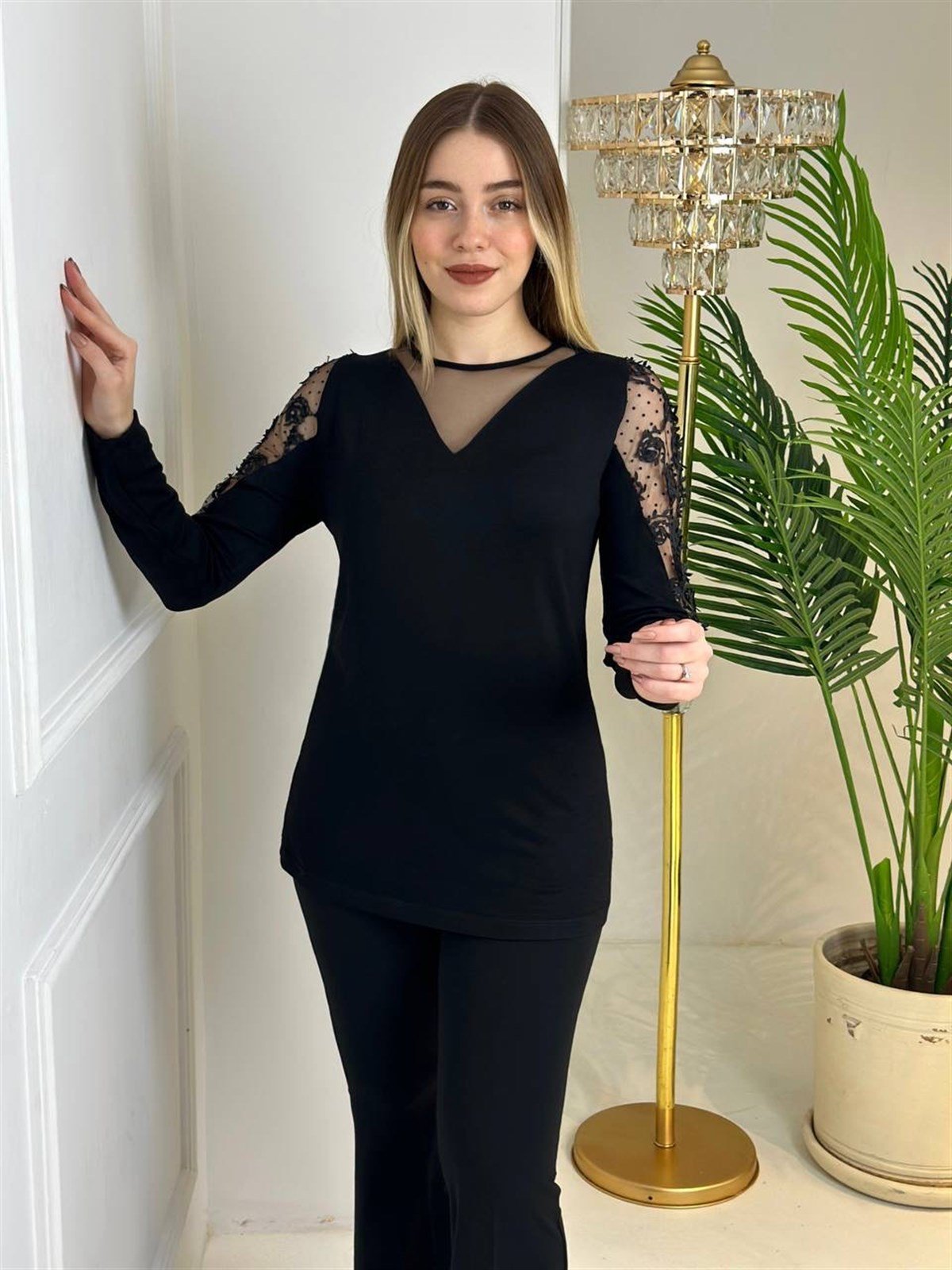 3963 v yaka kol detaylı bluzssdfgv