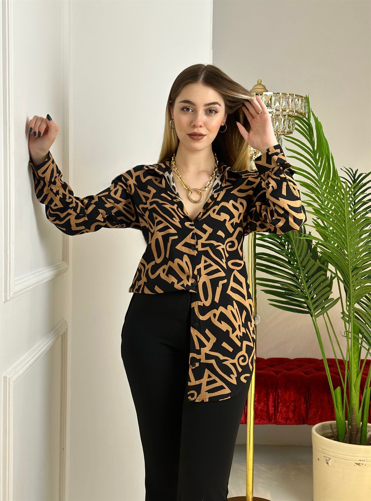 3979 Şekilli kahverengi  gömlekdef45ty54y5