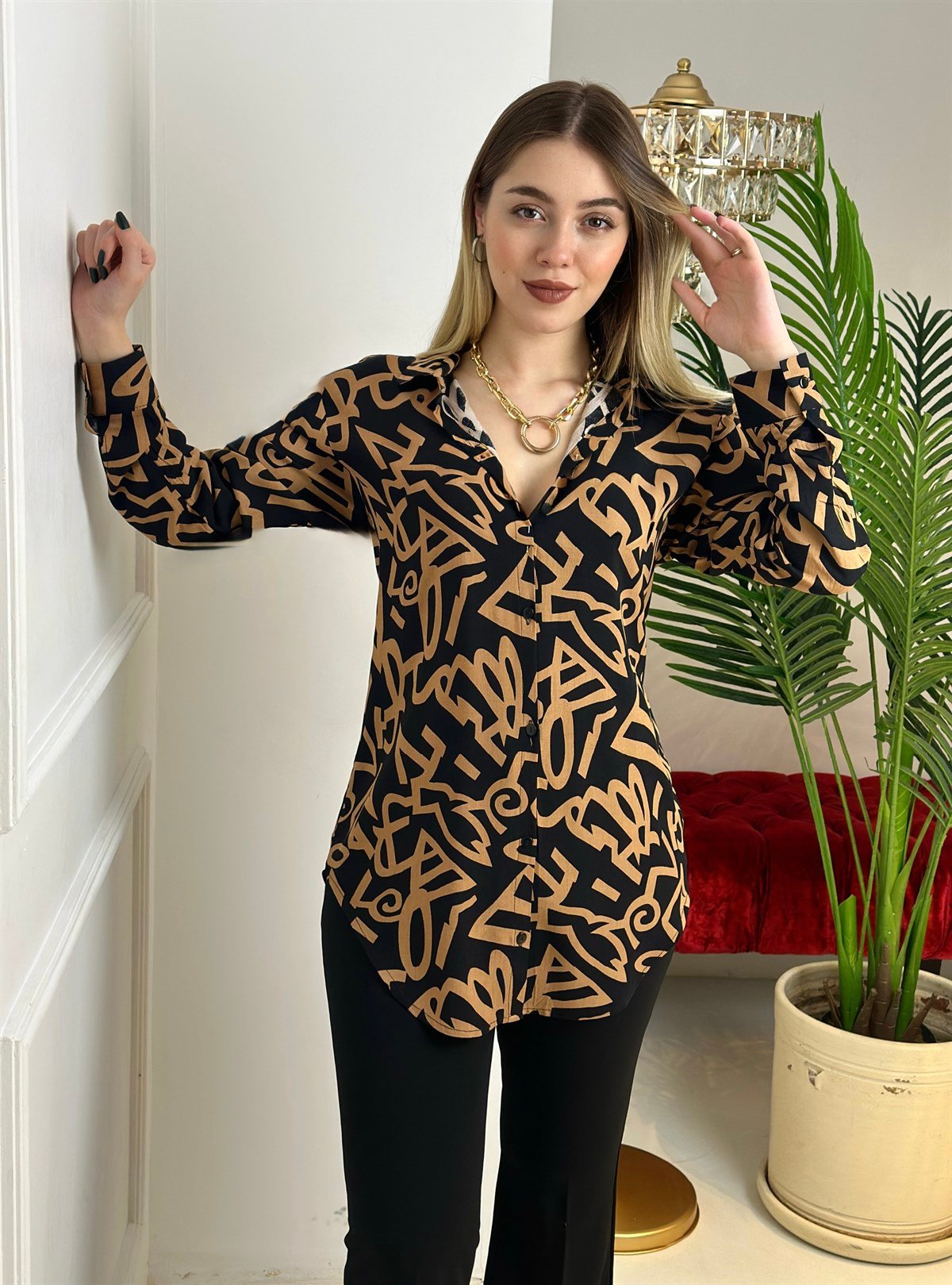 3979 Şekilli kahverengi  gömlekdef45ty54y5