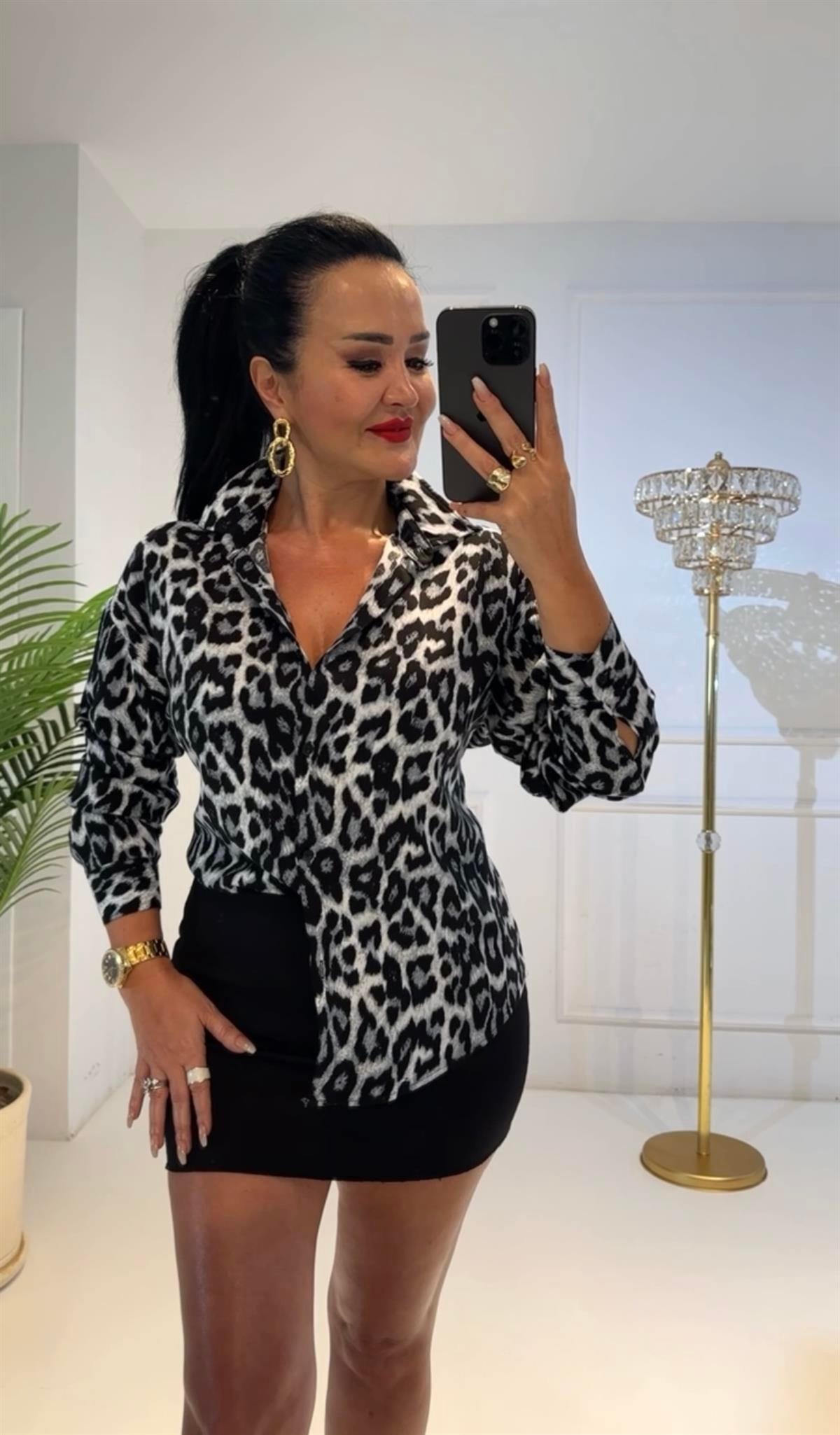 3982 Leopar siyah gömlekdef45ty54y5