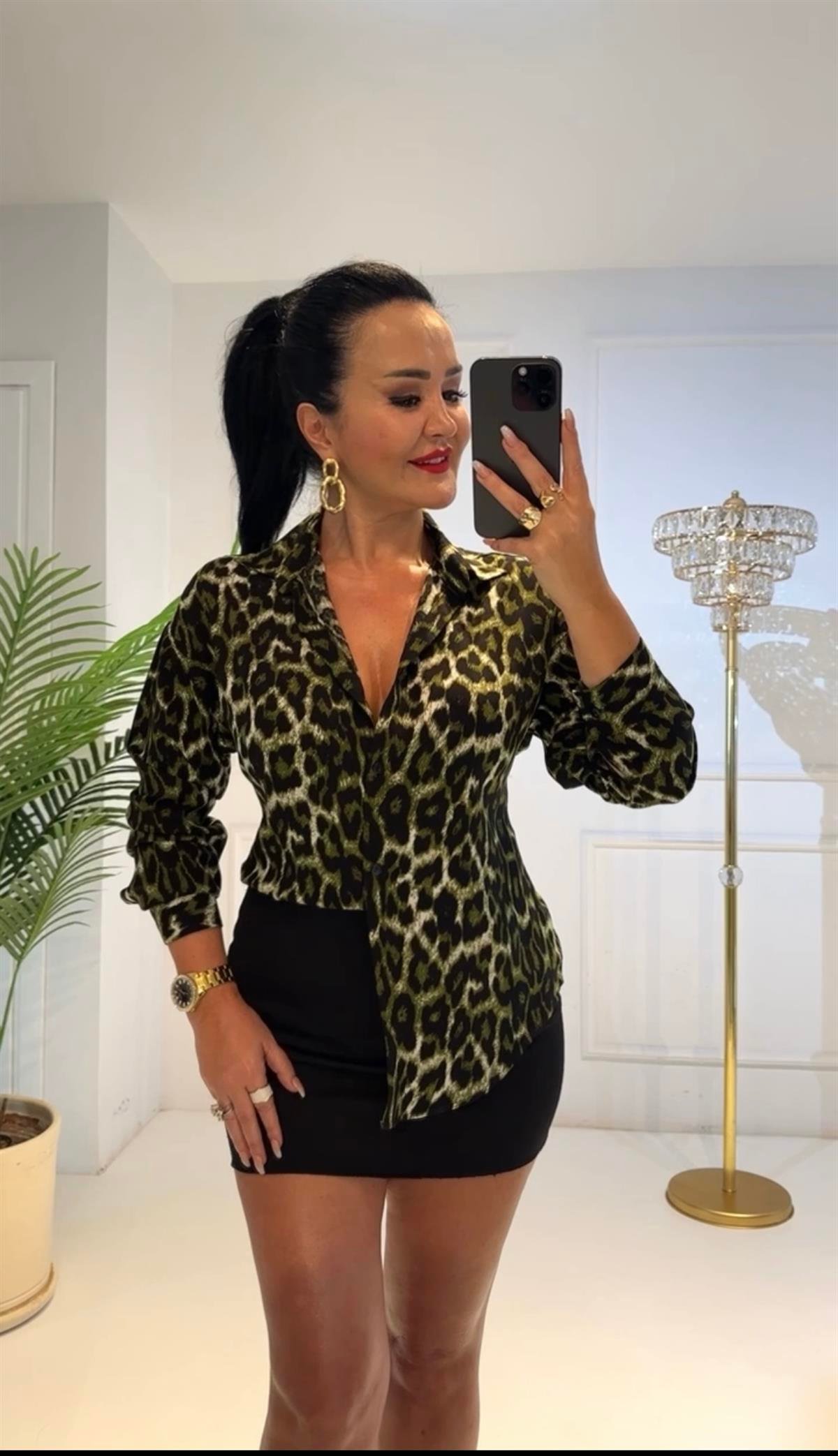 3982 Leopar yağ yeşili gömlekdef45ty54y5