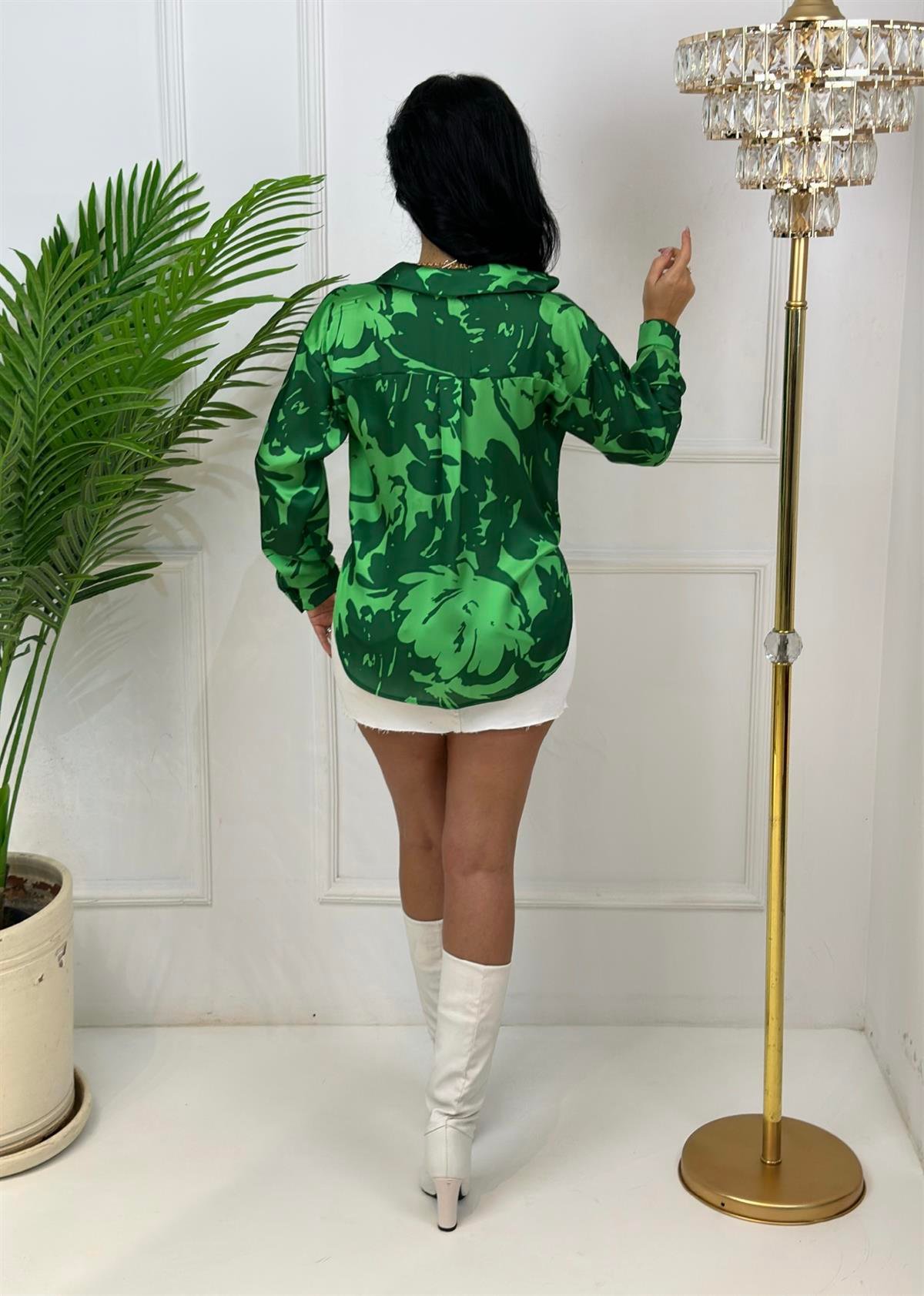 3994 Saten desenli yeşil gömlekhyshsywsyw