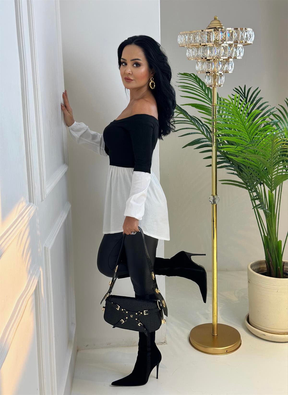 3998 Modonna yaka siyah tunikHNUU