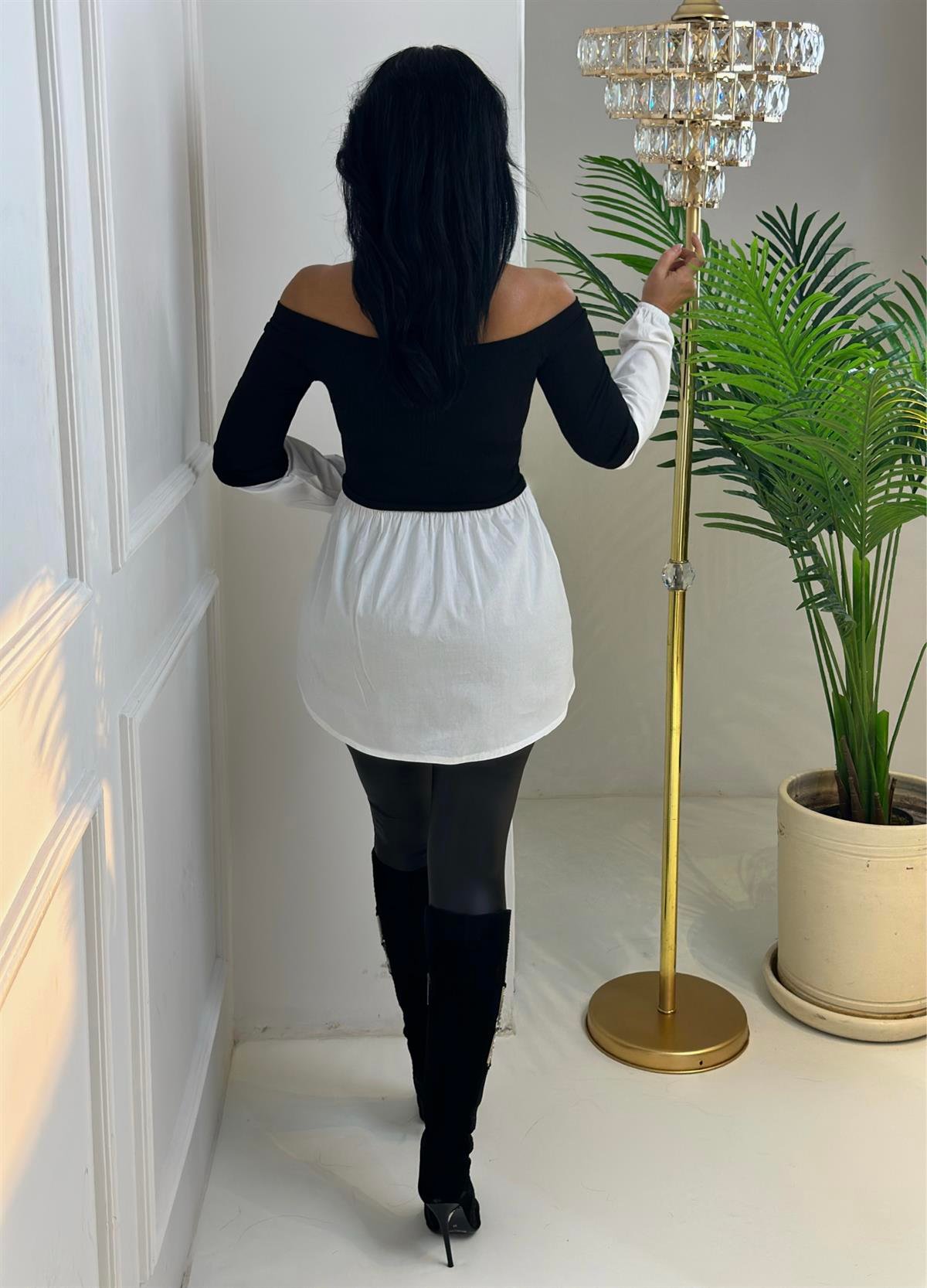 3998 Modonna yaka siyah tunikHNUU