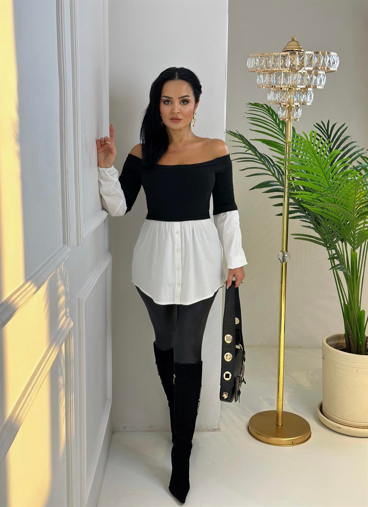 3998 Modonna yaka siyah tunikHNUU