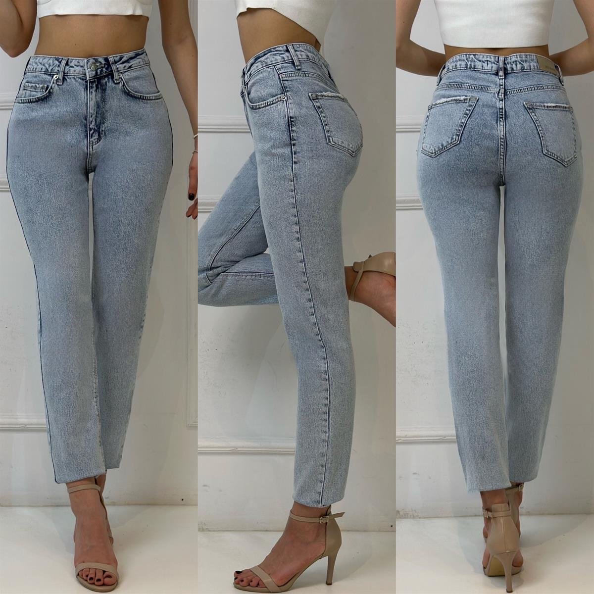 4041 Yüksek bel boyfriend açık mavi  pantolonssdfgd