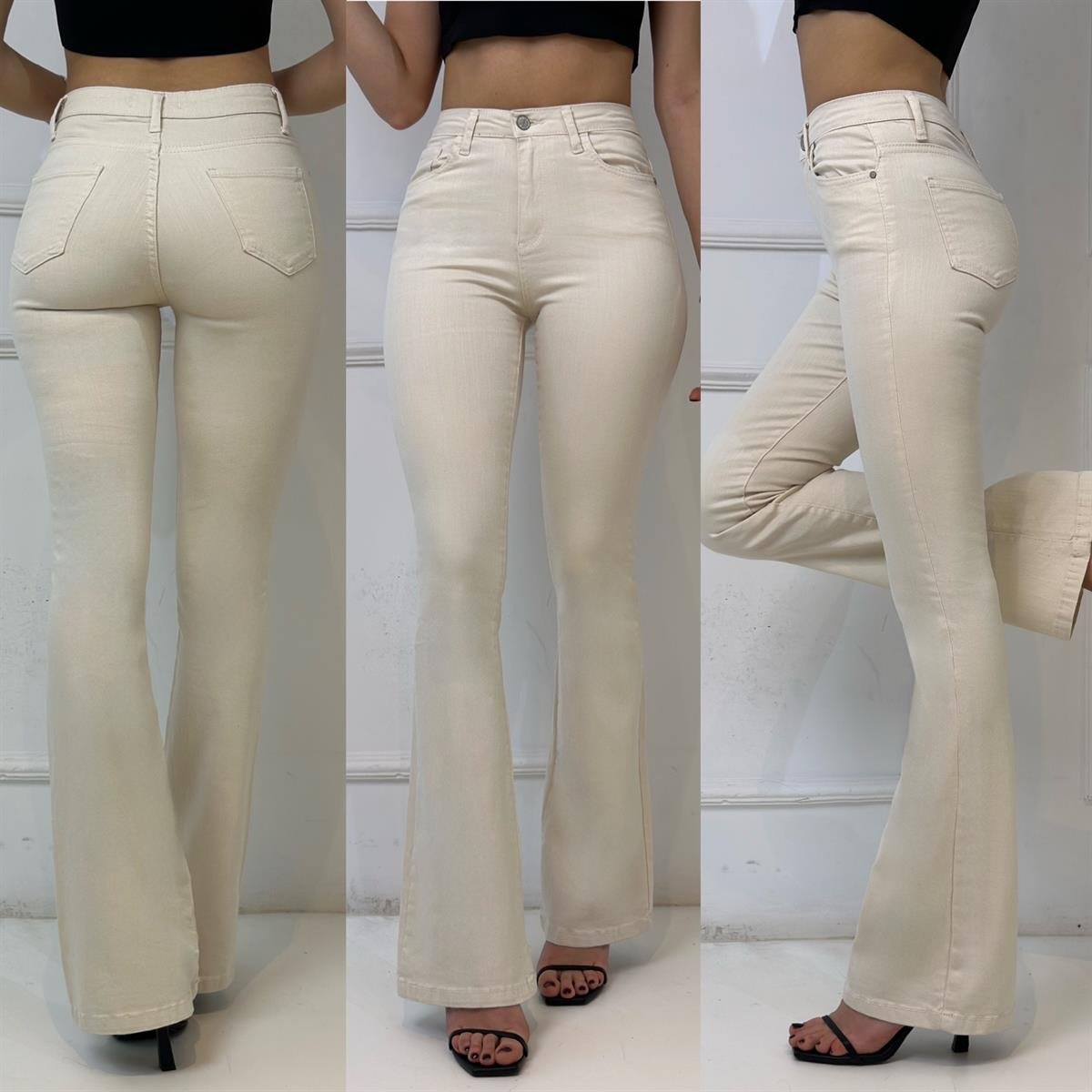 4042 İspanyol paça krem pantolon5645RFEDF