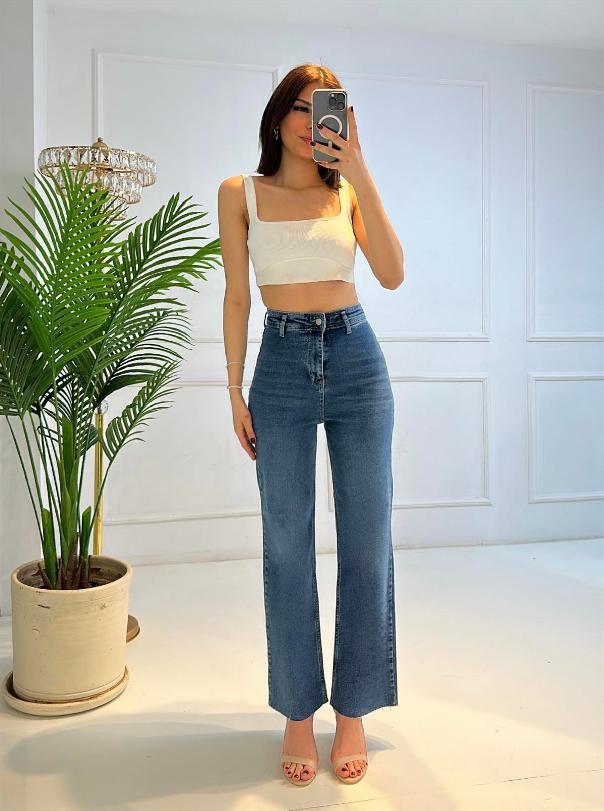 4043 Bol paça mavi pantolon5645RFEDF