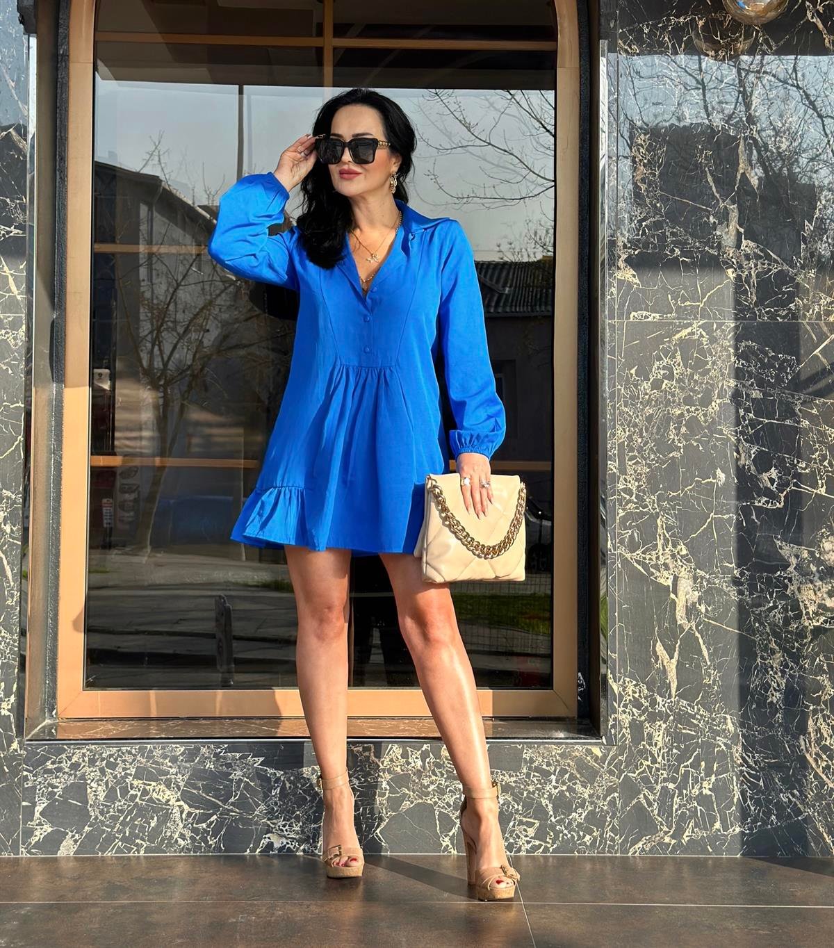 4067 Düğmeli mavi tunikghıt6rutfı