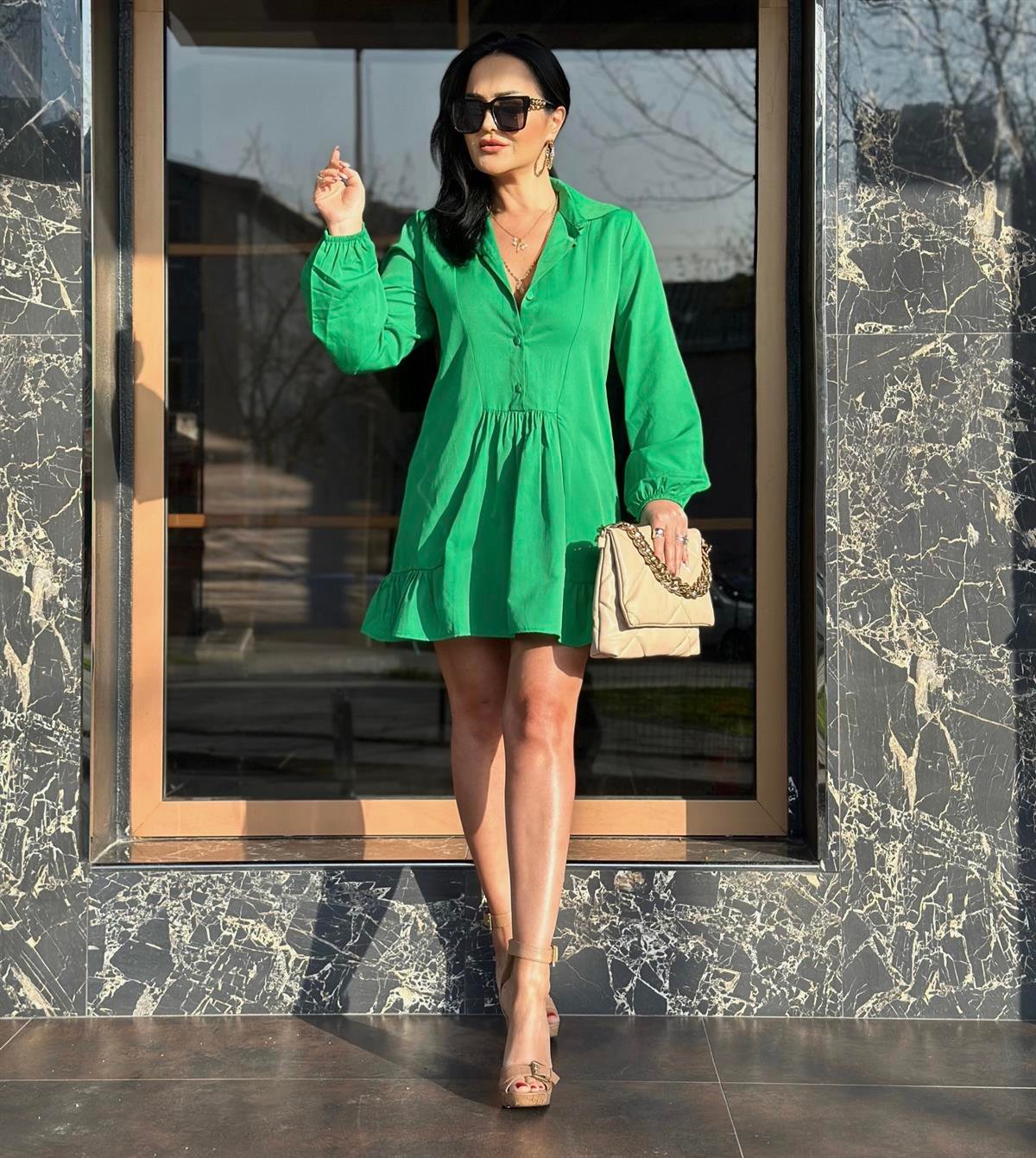 4067 Düğmeli yeşil tunikghıt6rutfı