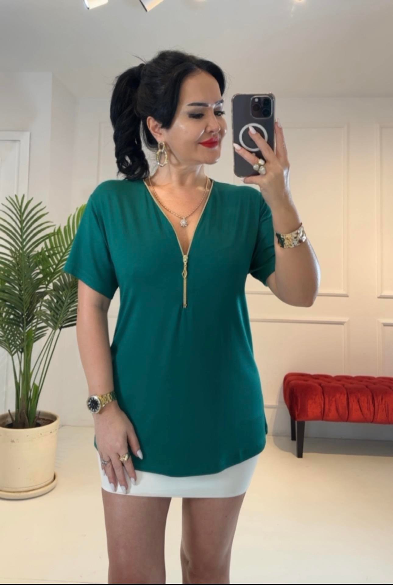 4095  Fermuarlı yeşil   bluzTFUF