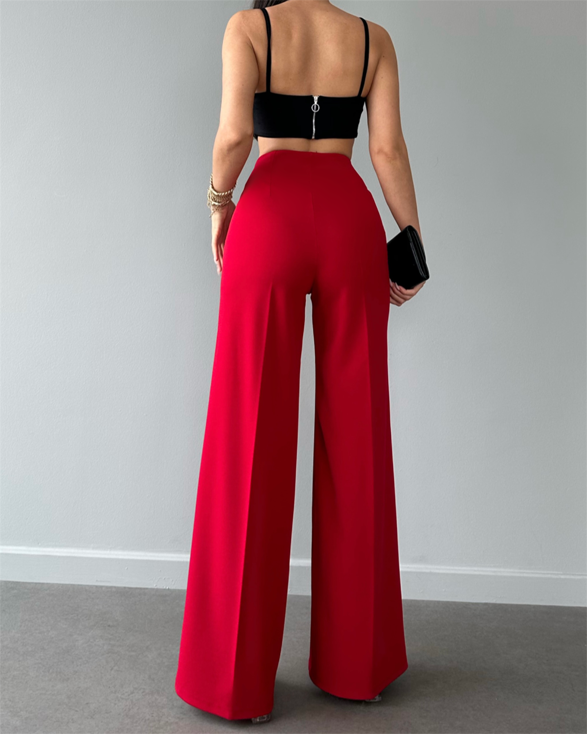 4122 Fermuarlı bol paça kırmızı  pantolon5645RFEDF