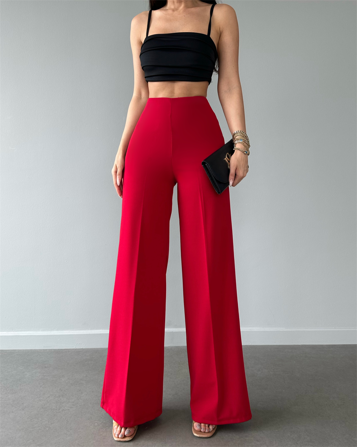 4122 Fermuarlı bol paça kırmızı  pantolon5645RFEDF