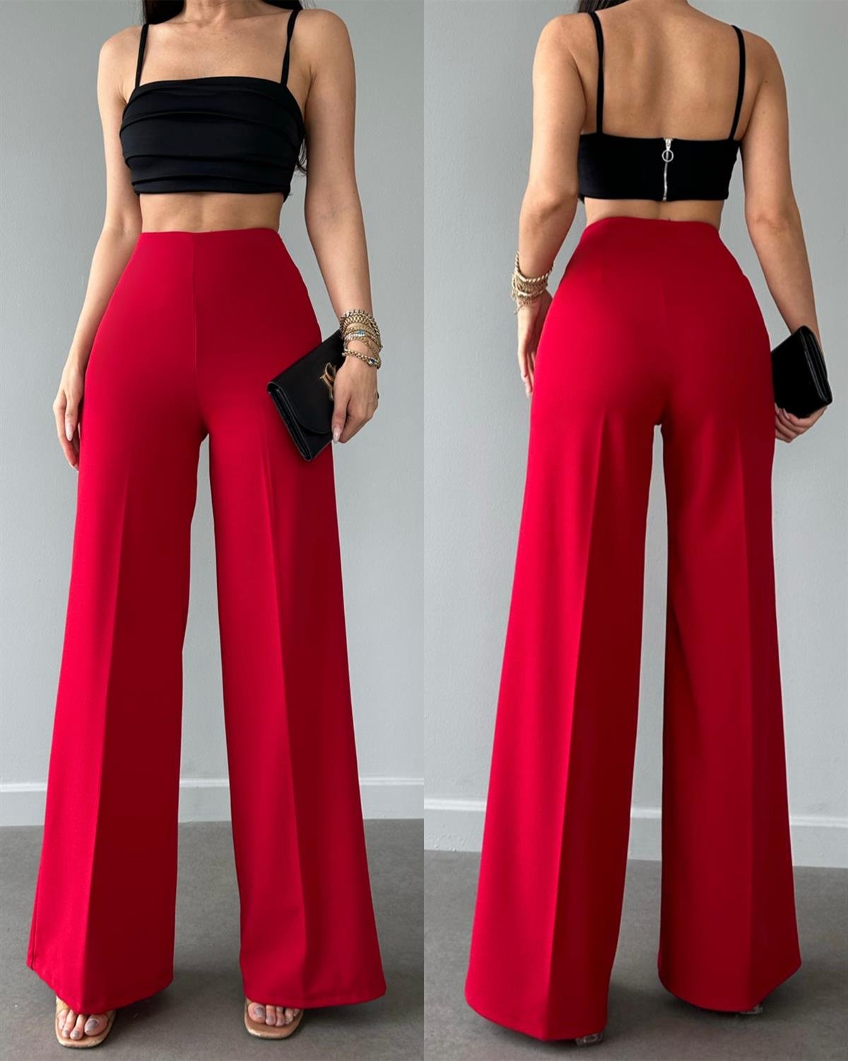 4122 Fermuarlı bol paça kırmızı  pantolon5645RFEDF