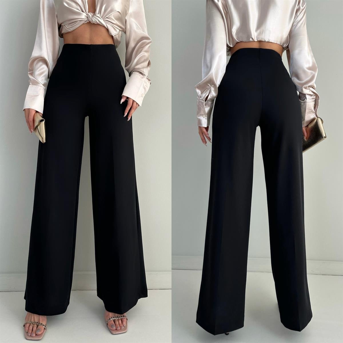 4122 Fermuarlı bol paça siyah pantolon5645RFEDF