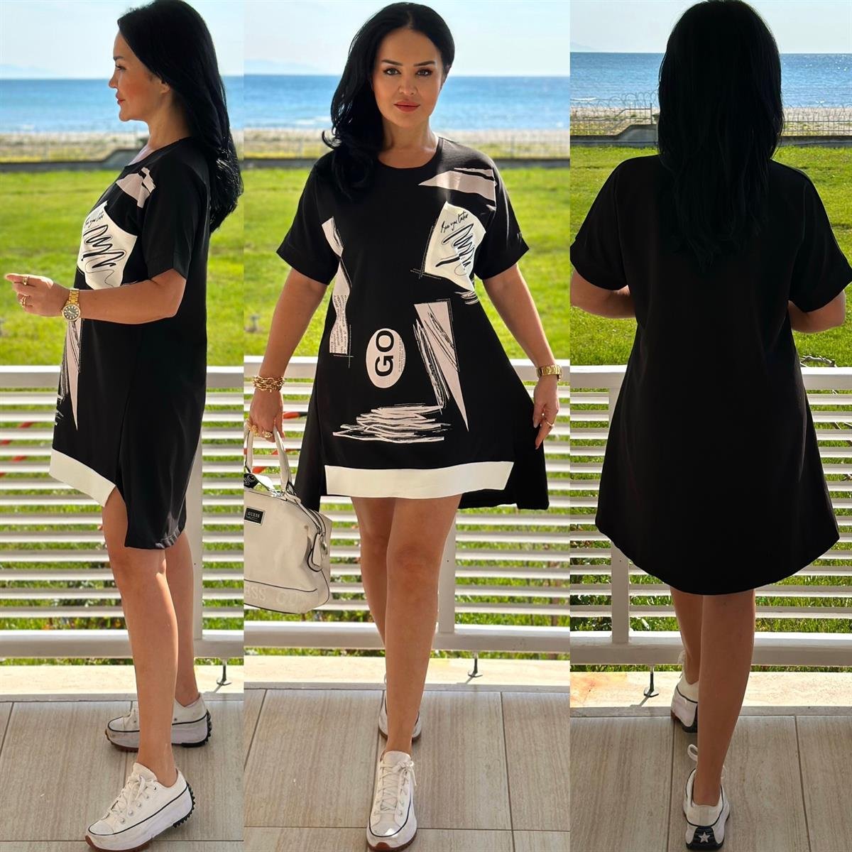 4124 Baskılı siyah tunikSösödöm