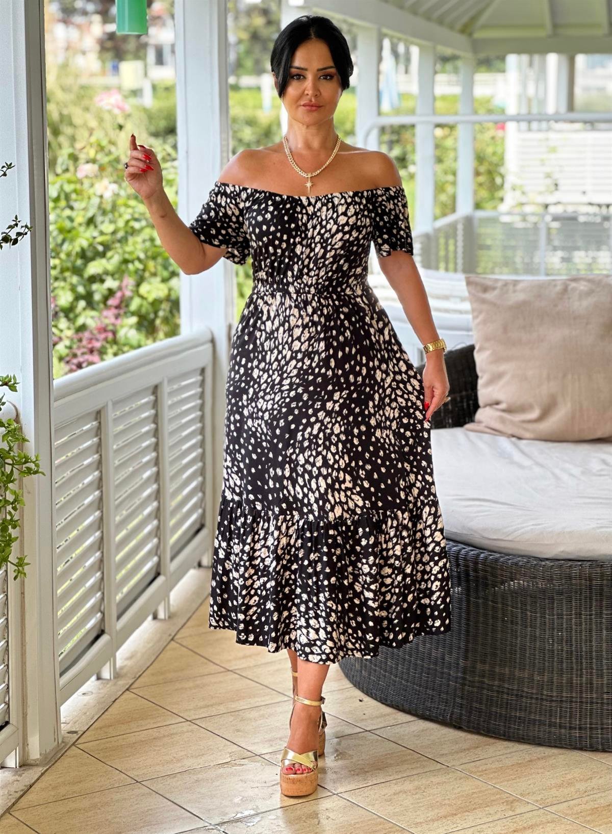 4135 Omuz dekolteli  benekli   pamuk viskon elbise JRHURFT7RFTGFUY