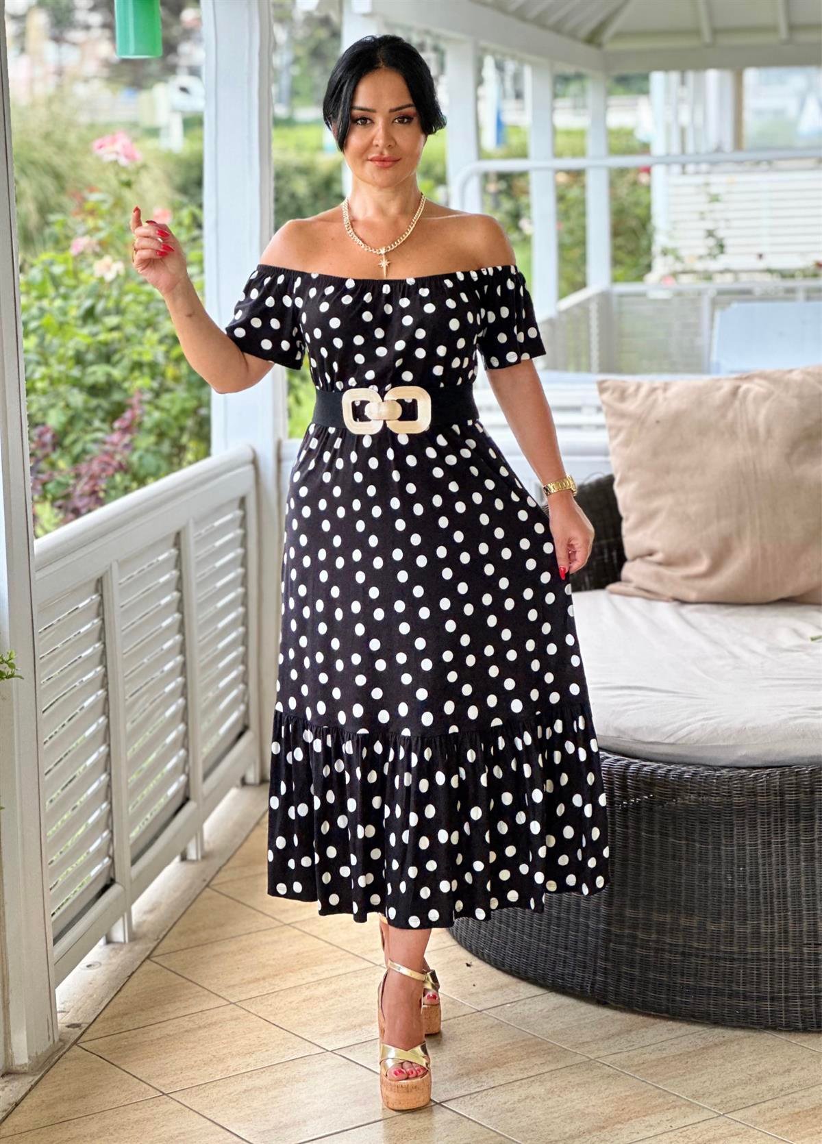 4136 Omuz dekolteli  puantiyeli  pamuk viskon elbise JRHURFT7RFTGFUY