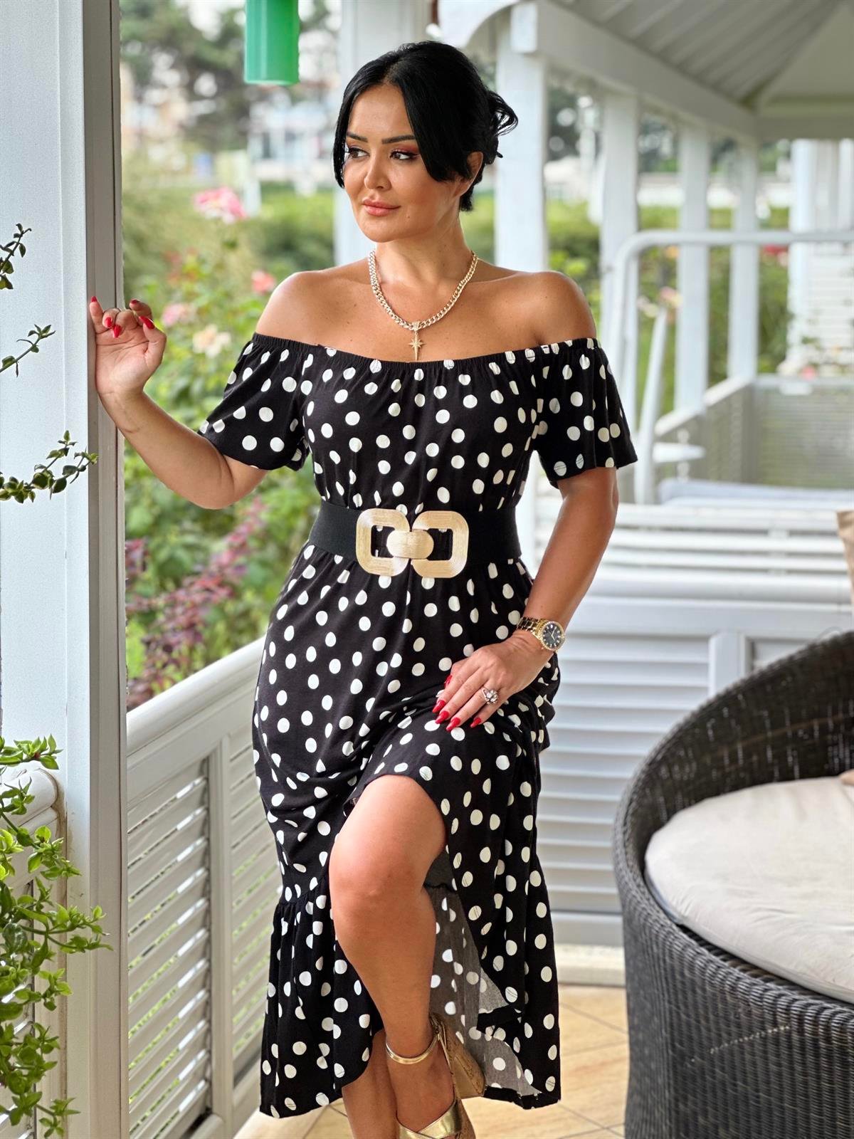 4136 Omuz dekolteli  puantiyeli  pamuk viskon elbise JRHURFT7RFTGFUY