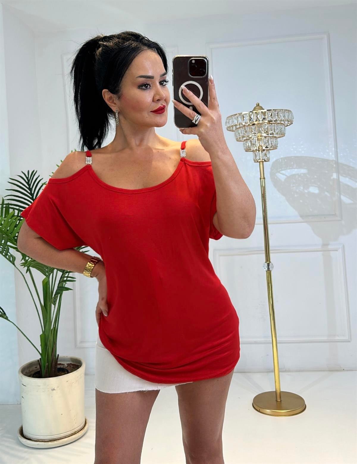 4138 Tokalı kırmızı  bluzTFUF