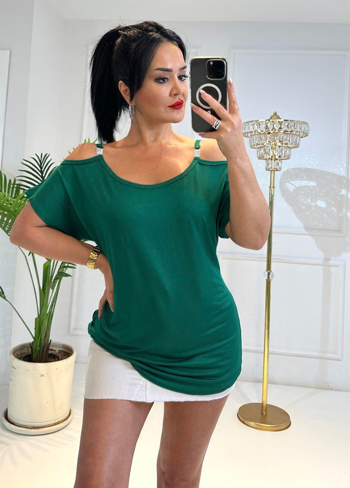 4138 Tokalı yeşil  bluzTFUF