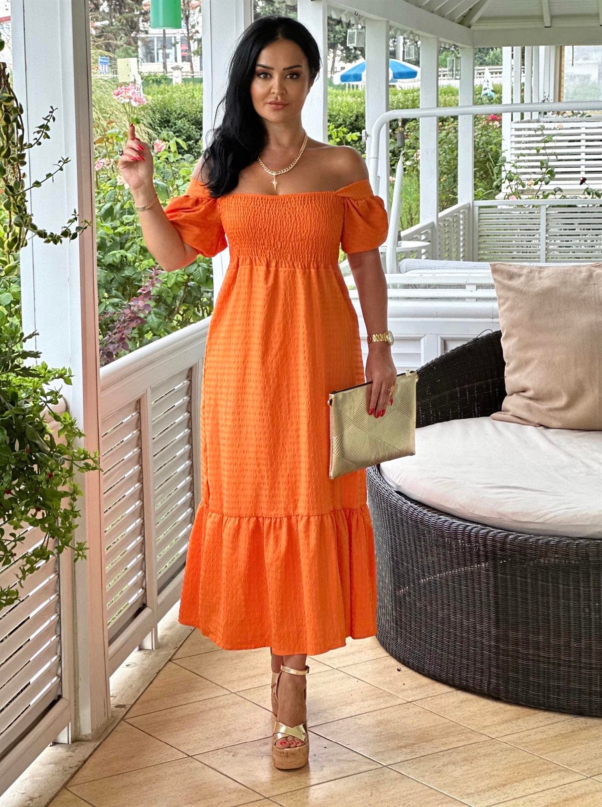 4150   Gofreli turuncu elbisegfsdfsfsdggfds