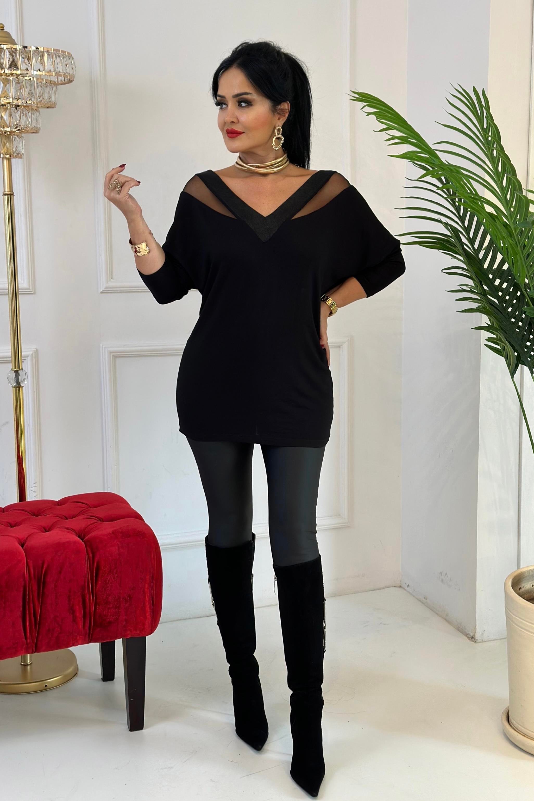 4153 SİYAH   V YAKA YARIM KOL BLUZökglflkf