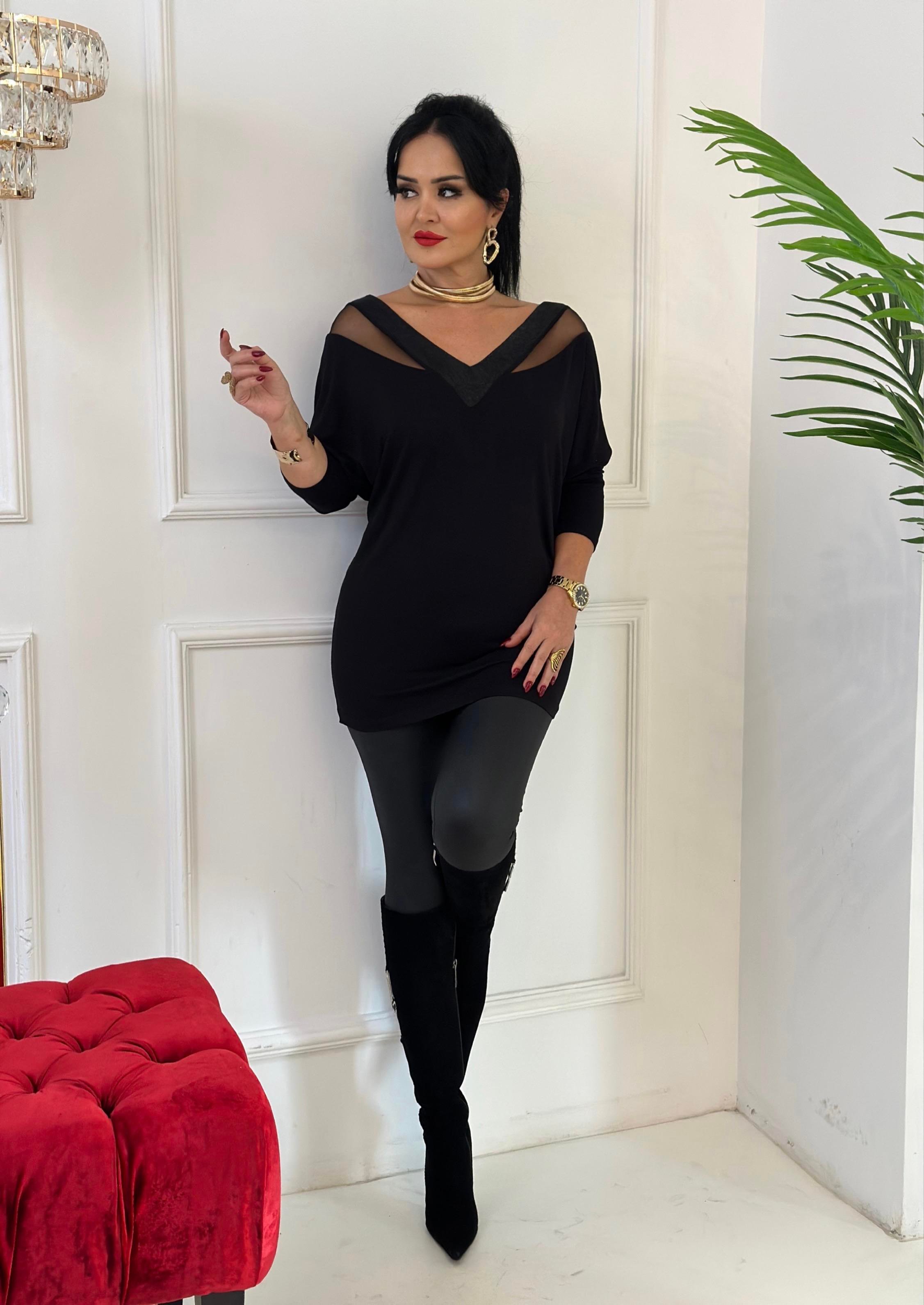 4153 SİYAH   V YAKA YARIM KOL BLUZökglflkf