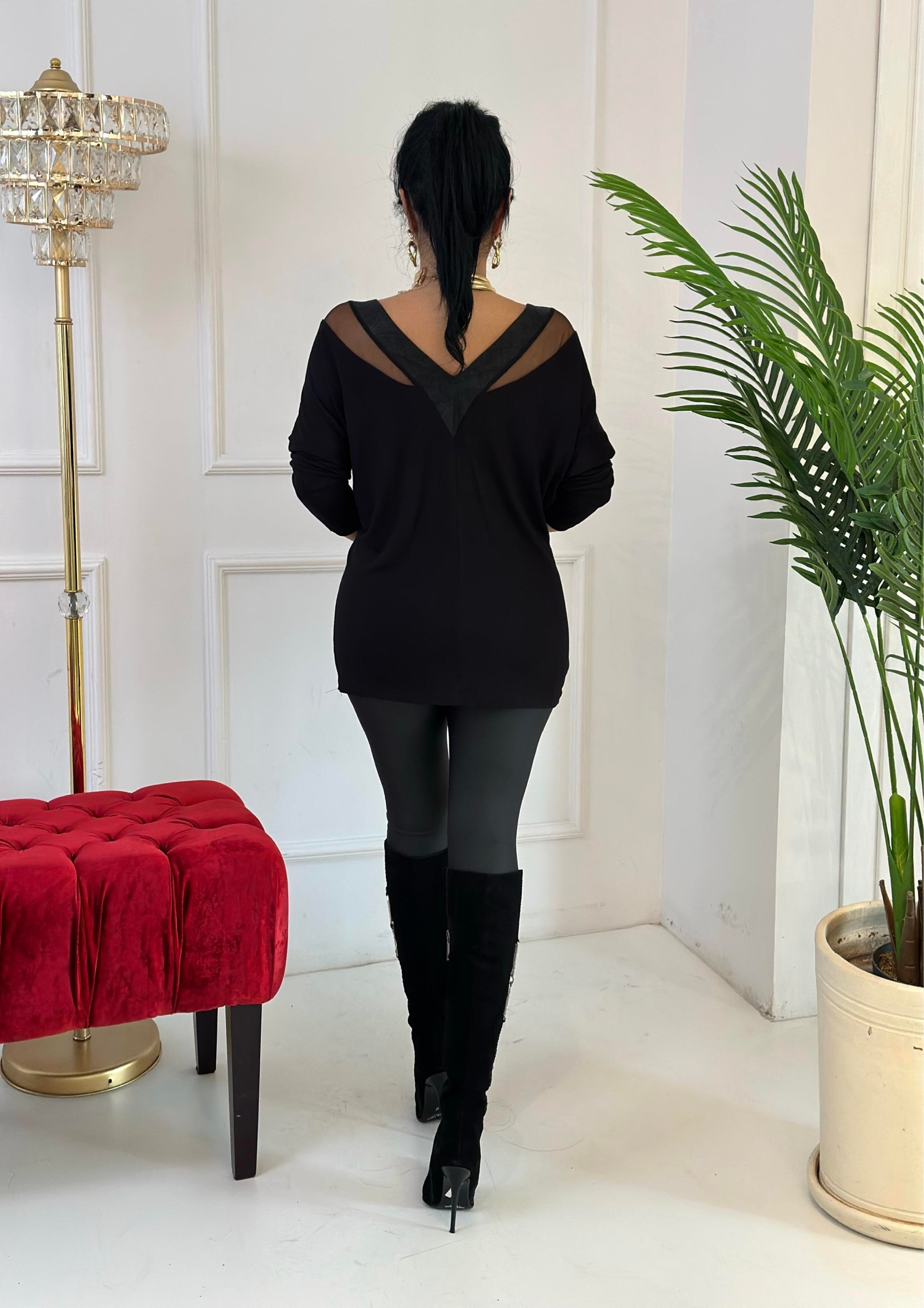 4153 SİYAH   V YAKA YARIM KOL BLUZökglflkf