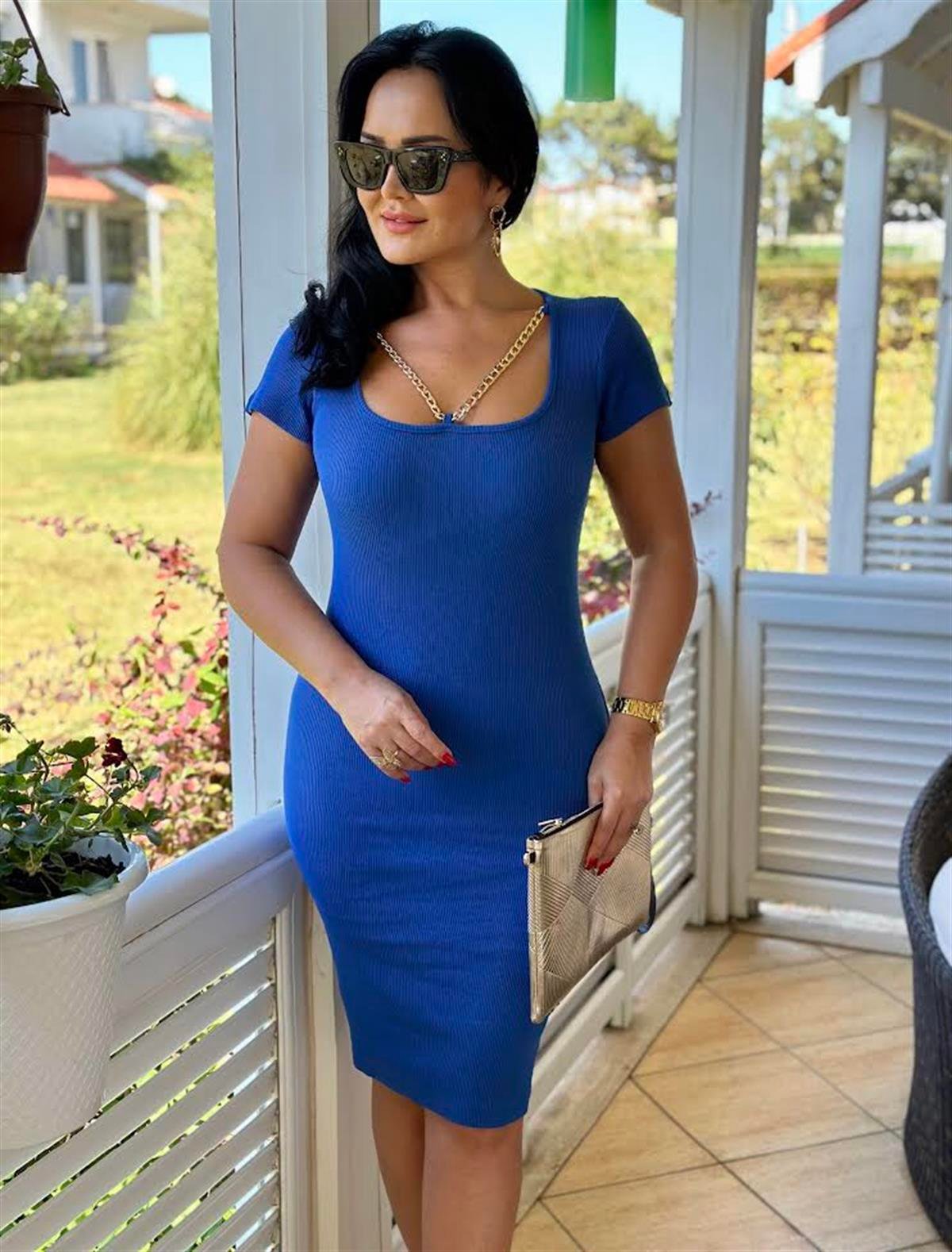 4165 Kaşkorse toparlayıcı mavi elbiseSösödöm