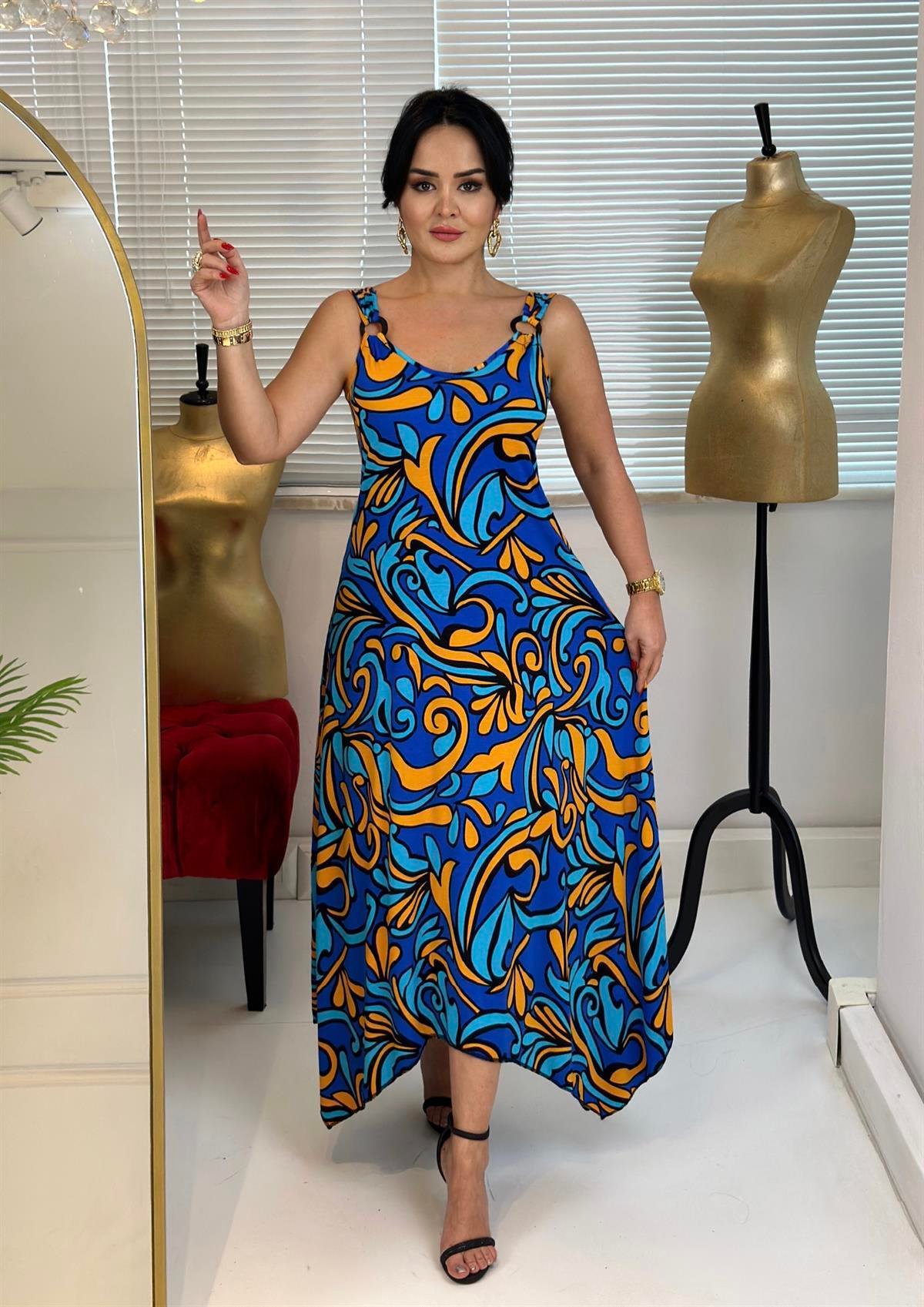 4166 Yazlık rahat kalıp okyonus çiçekli elbiseJRHURFT7RFTGFUY