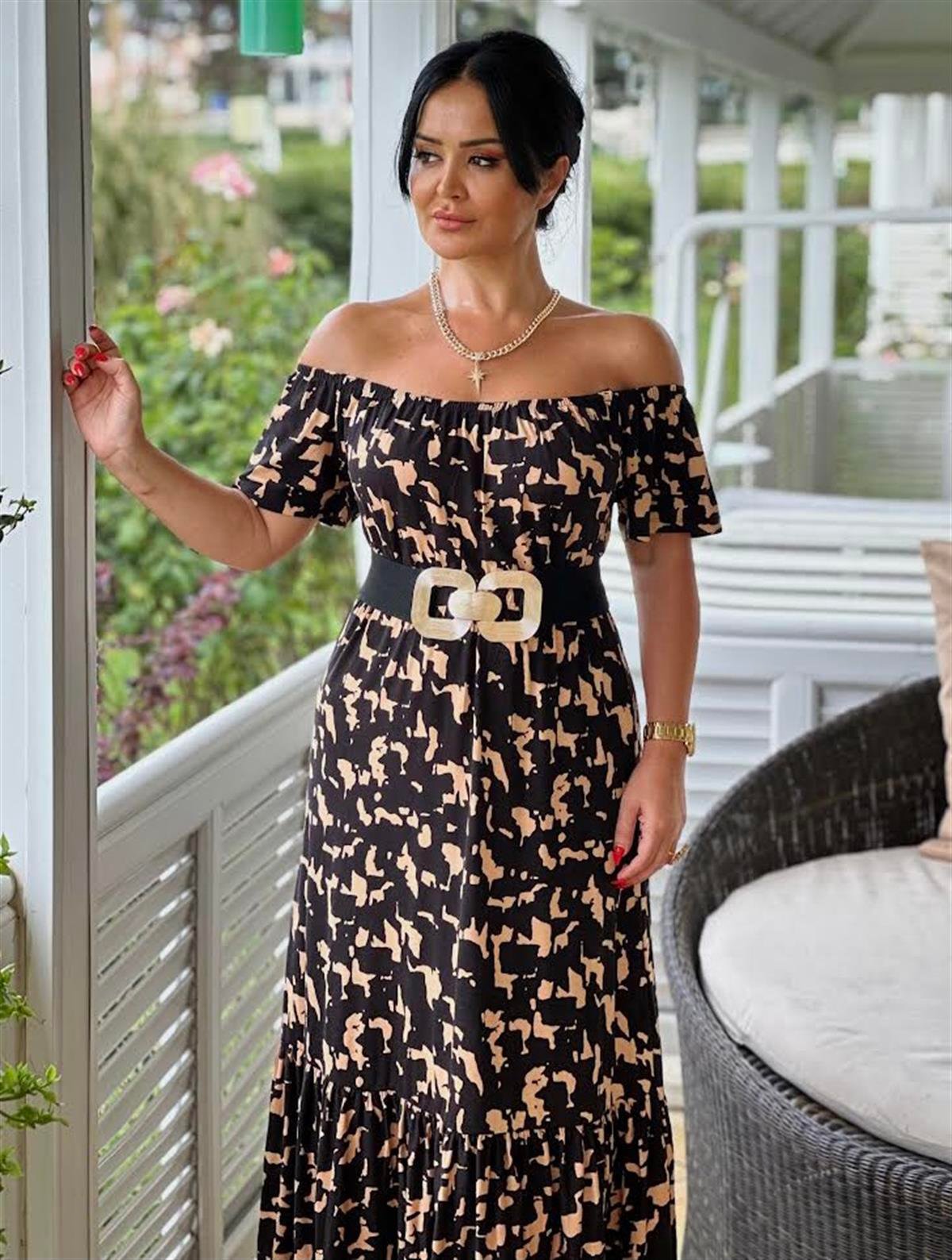 4167 Omuz dekolteli  pamuk viskon elbiseJRHURFT7RFTGFUY