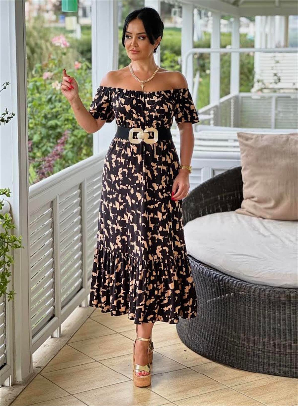 4167 Omuz dekolteli  pamuk viskon elbiseJRHURFT7RFTGFUY