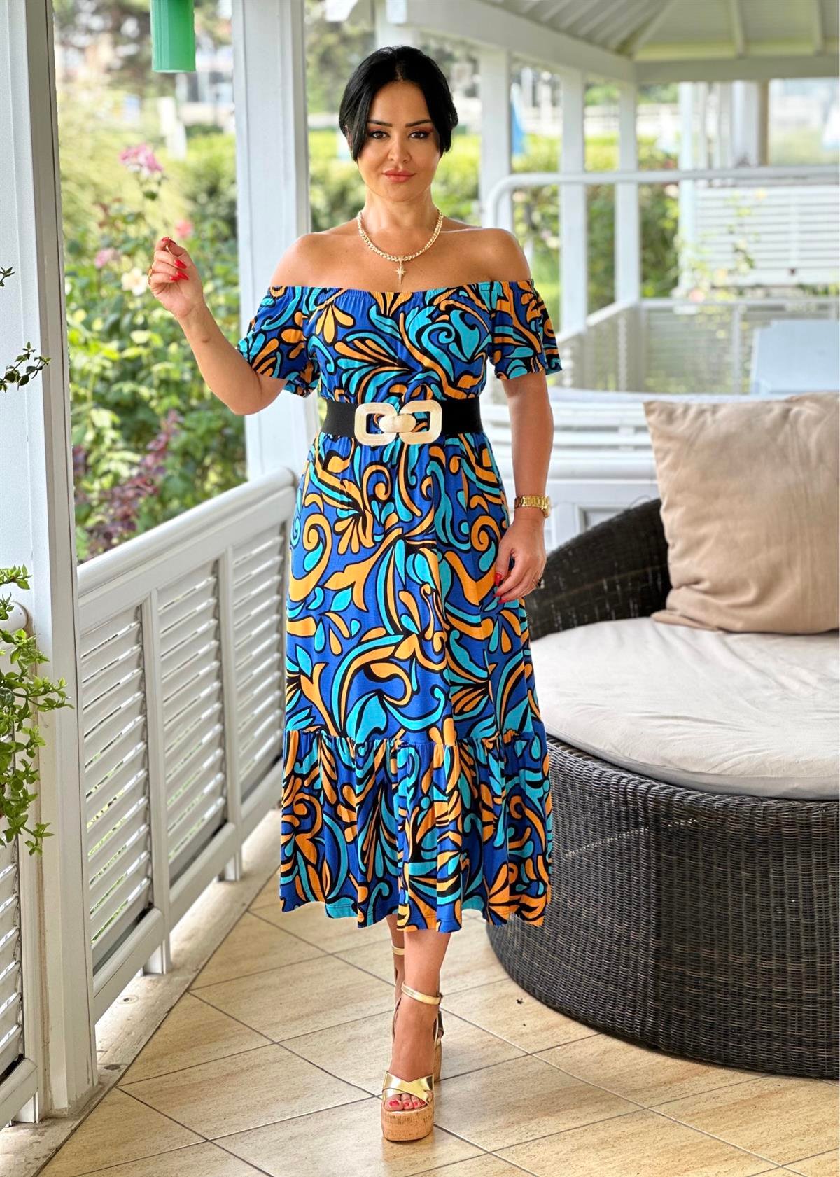 4179 Omuz dekolteli okyanus  pamuk viskon elbise JRHURFT7RFTGFUY