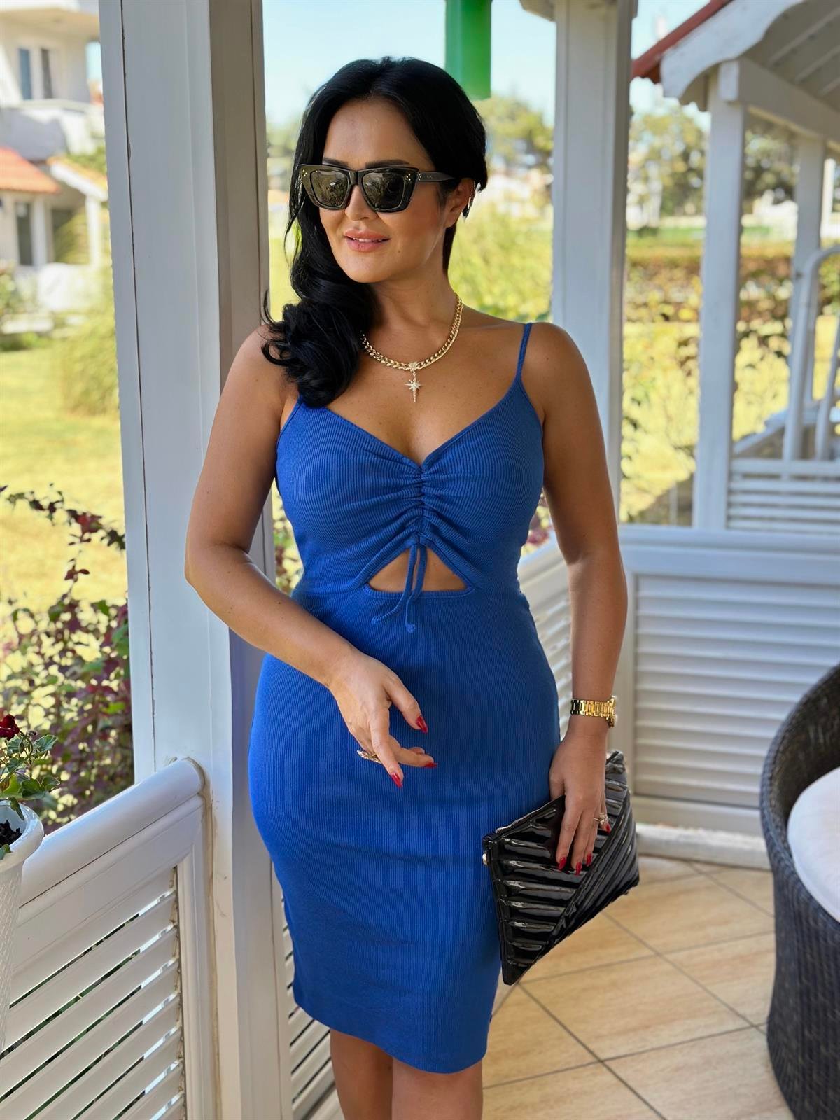 4197  Kaşkorse toparlayıcı mavi  elbiseSösödöm