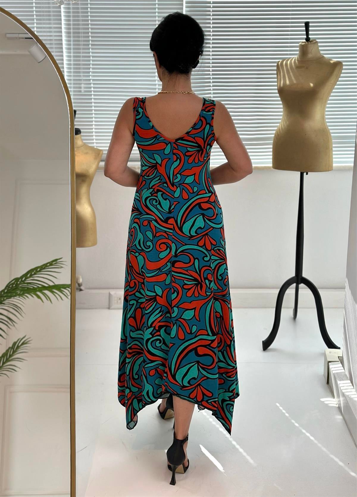 4221 OKYANUS DESENLİ RAHAT KALIP ELBİSE JRHURFT7RFTGFUY