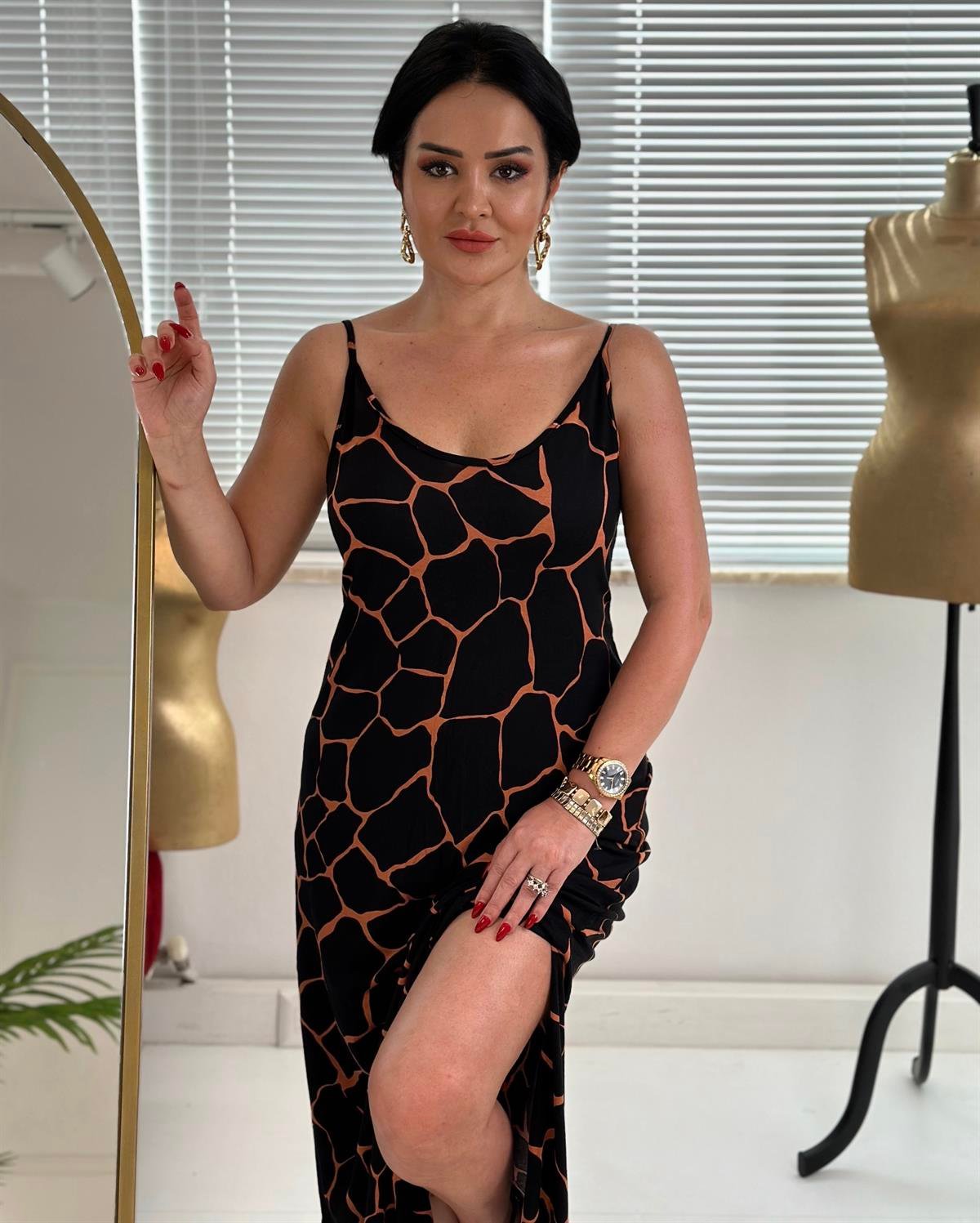 4223 İp askılı rahat kalıp turuncu şekilli elbiseJRHURFT7RFTGFUY