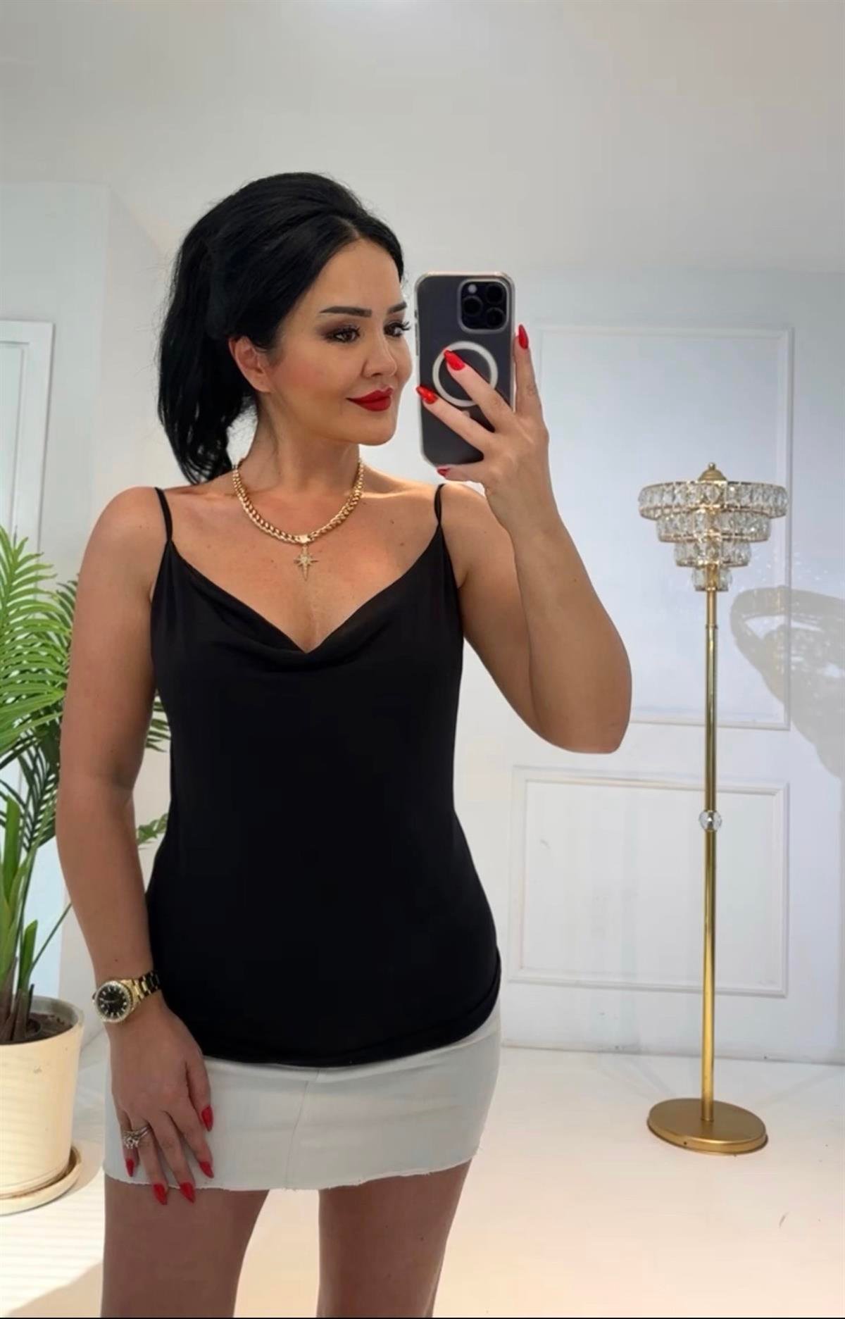 4226 Degaje yaka siyah bluzRFTGRFDGX