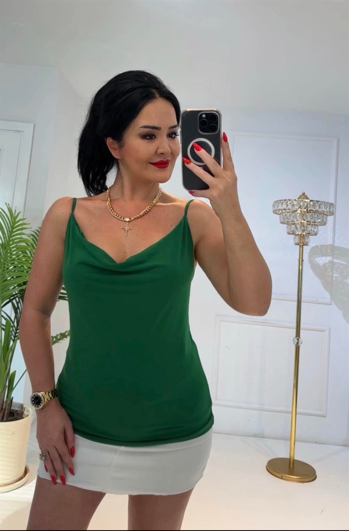 4226 Degaje yaka yeşil bluzRFTGRFDGX