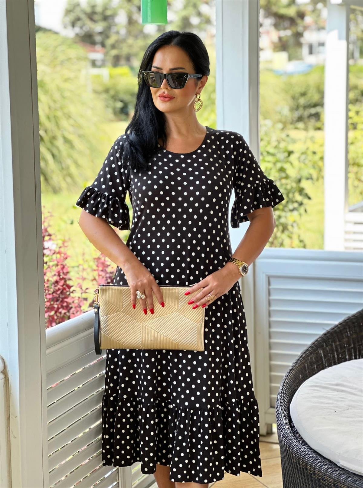 4236 Yazlık  rahat kalıp  volanlı  elbiseJRHURFT7RFTGFUY