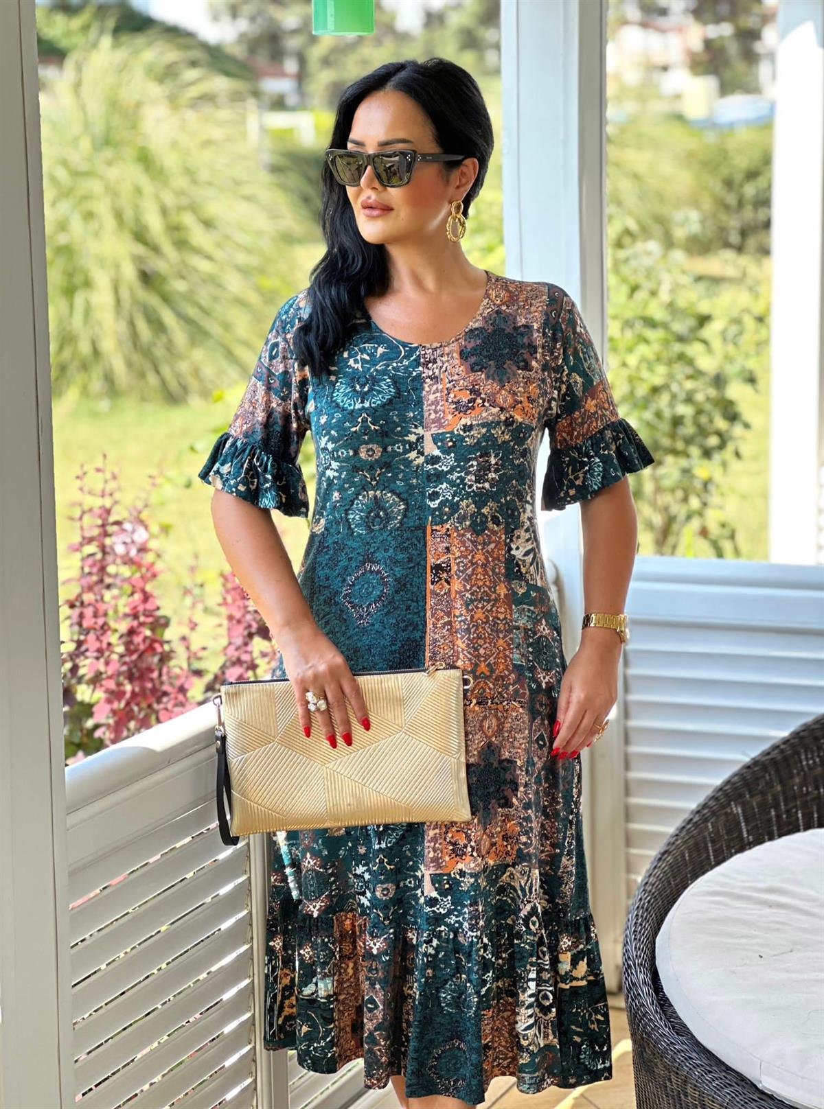 4237 Yazlık  rahat kalıp  volanlı  elbiseJRHURFT7RFTGFUY