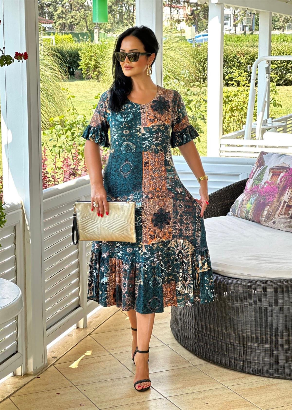 4237 Yazlık  rahat kalıp  volanlı  elbiseJRHURFT7RFTGFUY