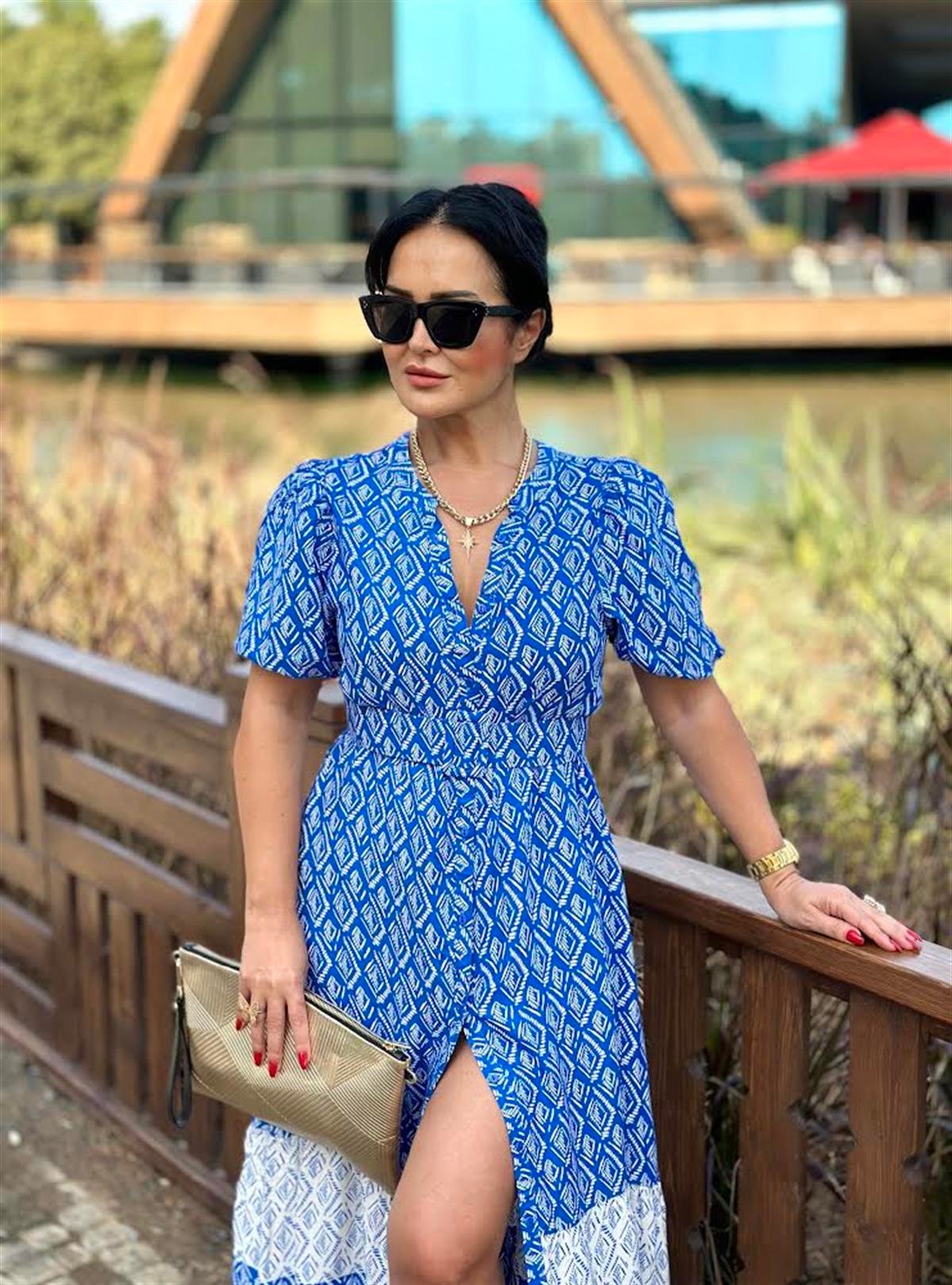 4258 Mavi desenli elbise Sösödöm