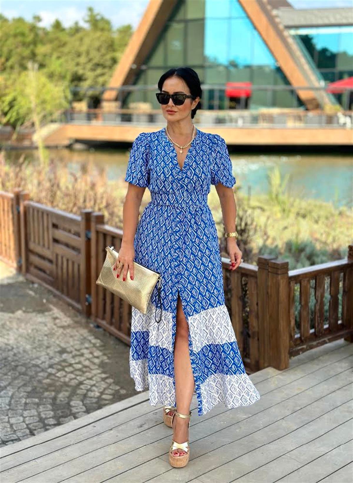 4258 Mavi desenli elbise Sösödöm