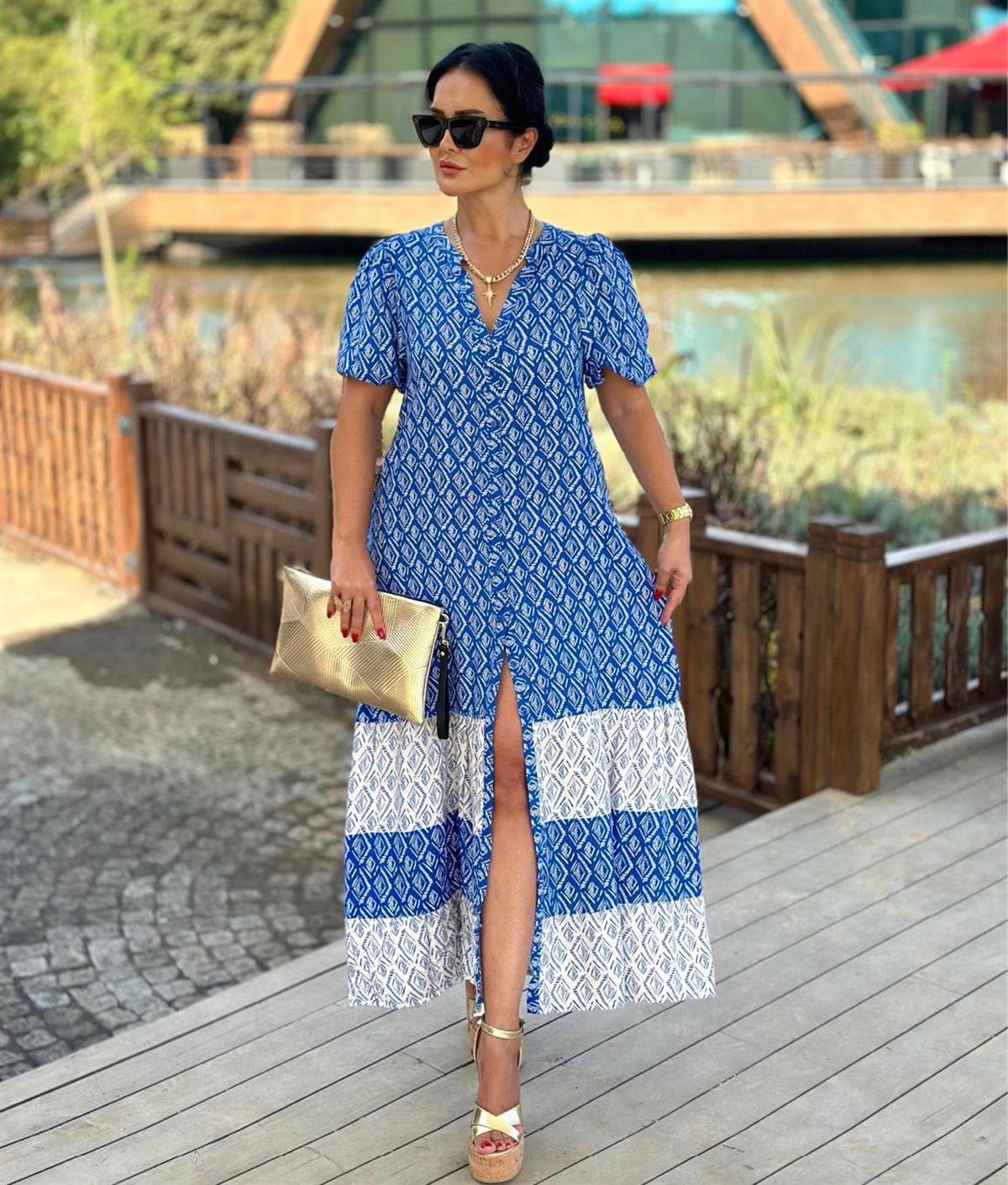 4258 Mavi desenli elbise Sösödöm