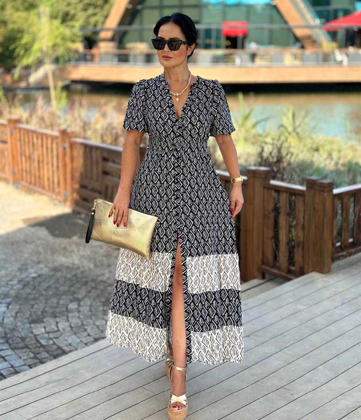 4258 Siyah  desenli elbise Sösödöm