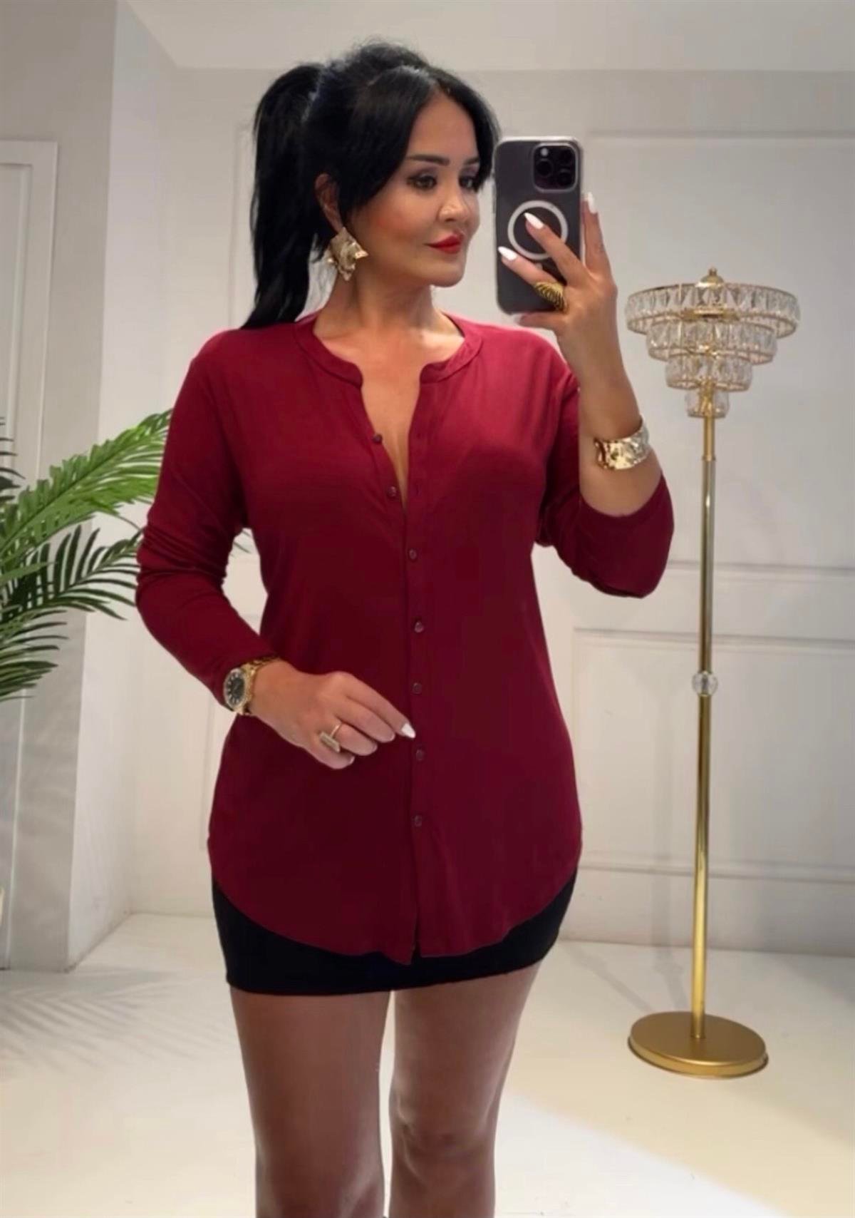 4267  Pamuklu viskon bordo gömlek TFUF