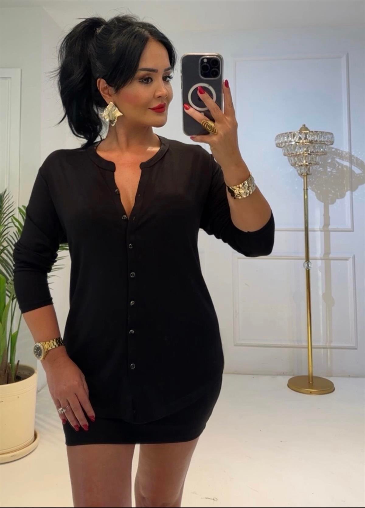 4267  Pamuklu viskon siyah gömleksfdrfgsdfgsd