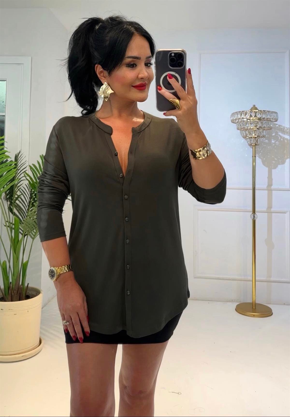 4273 Pamuklu viskon haki gömleksfdrfgsdfgsd